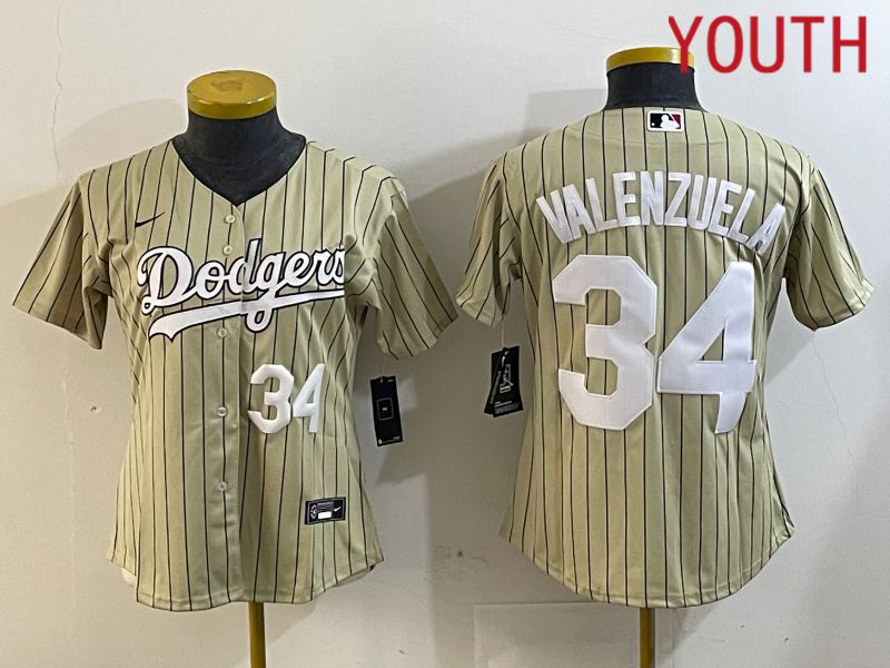 Youth Los Angeles Dodgers #34 Valenzuela Green Stripe Game 2024 Nike MLB Jersey style 2->youth mlb jersey->Youth Jersey